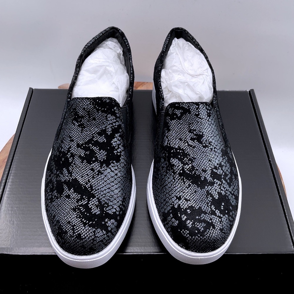 Munro Womens Black Silver Snakeskin Slip On Platform Sneakers Low Top Shoes